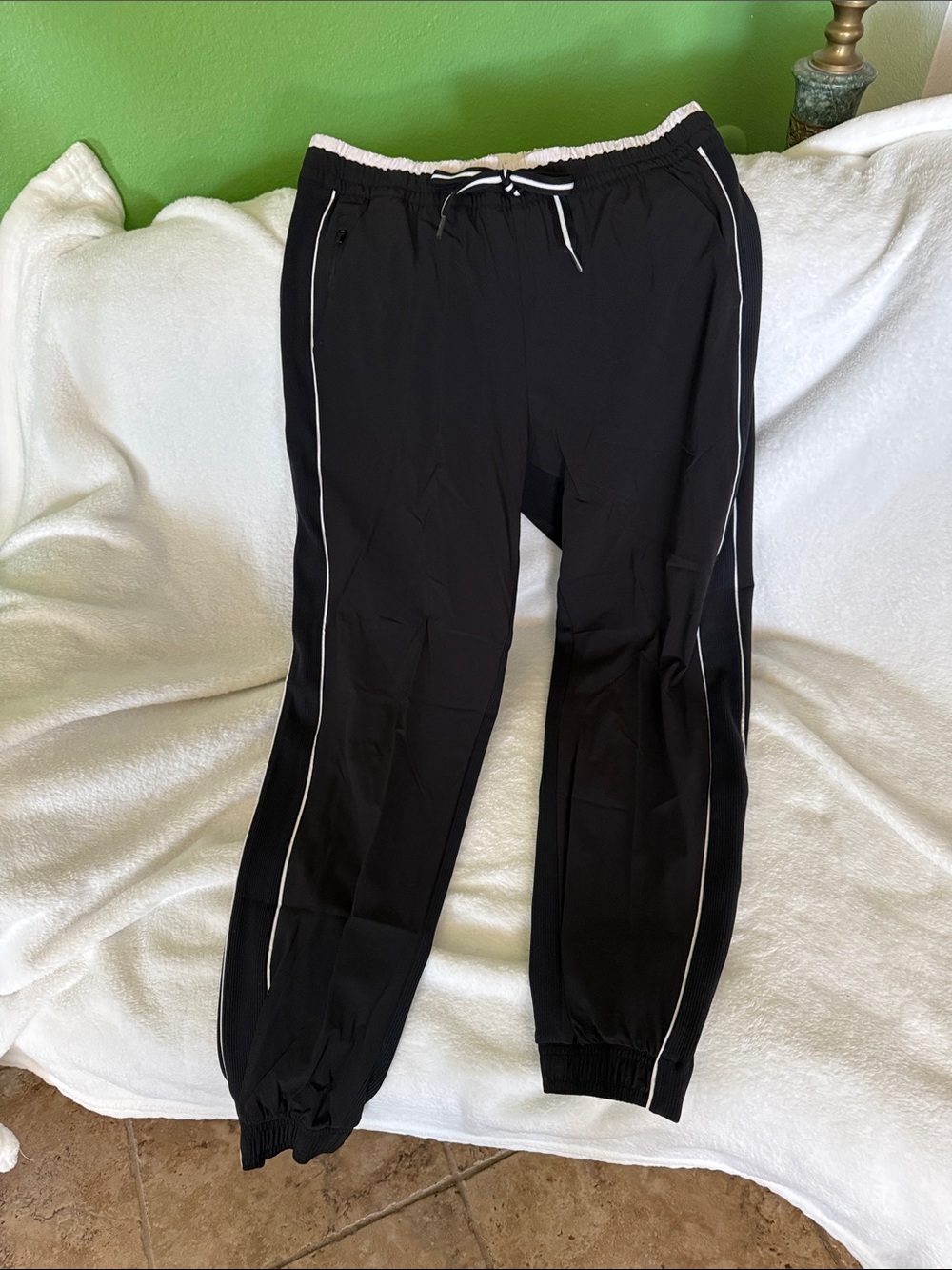 Athleta Black Track Joggers with White Piping